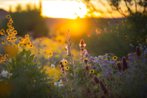 Garten im Juli: Ein Beet mit Wildblumen in der Abendsonne. Foto: AdobeStock_Manuel